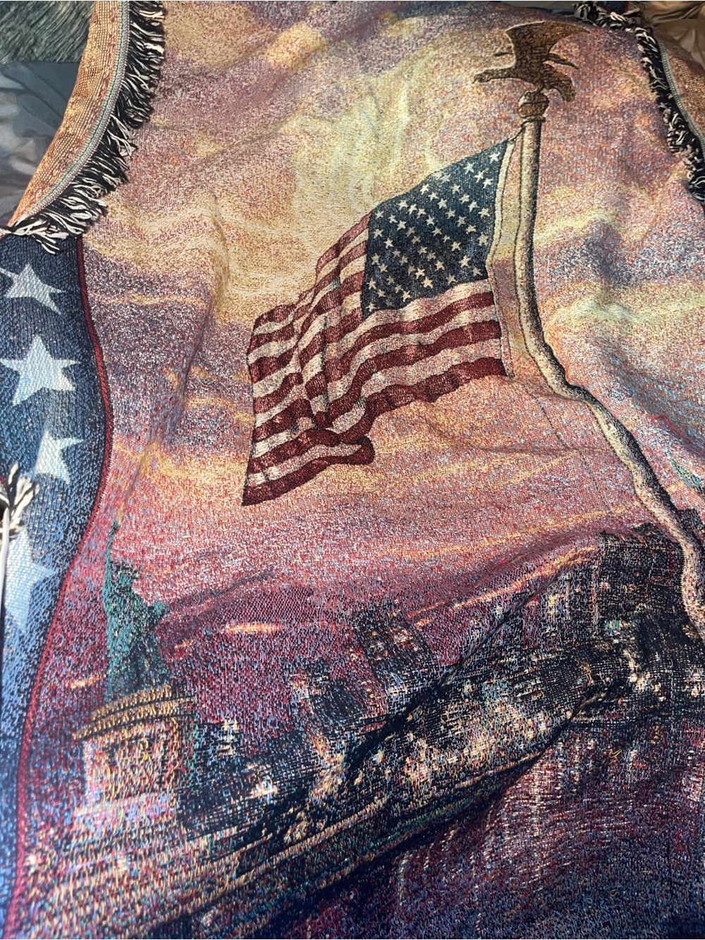 Thomas Kinkaid Patriotic American Flag Woven Throw Blanket - Red, Blue, White